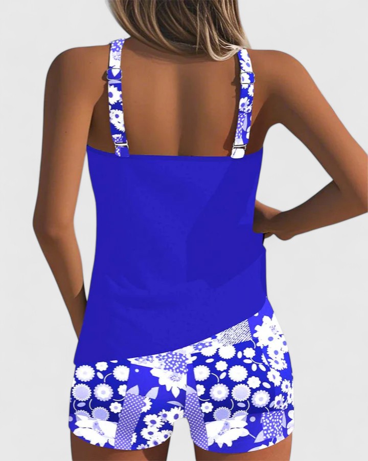 Tankini Set Dames met Bloemenprint Top en High Waist Shorts, Verstelbare Bandjes - Bianca Solaro