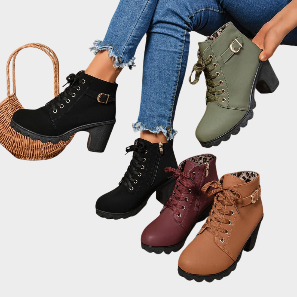 Dames Blokhak Enkellaars Rits en Vetersluiting Casual Dagelijks - Zwart / Bruin / Groen - Maelen