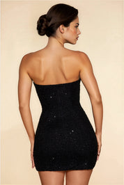 Aurelia Mesh mini jurk dames – luxe beaded bodycon dress met bandeau cowl hals