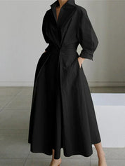 Dames Maxi Blousejurk V-hals Lange Mouwen Knopen Elegant Casual - Marineblauw / Zwart / Khaki - Maelen