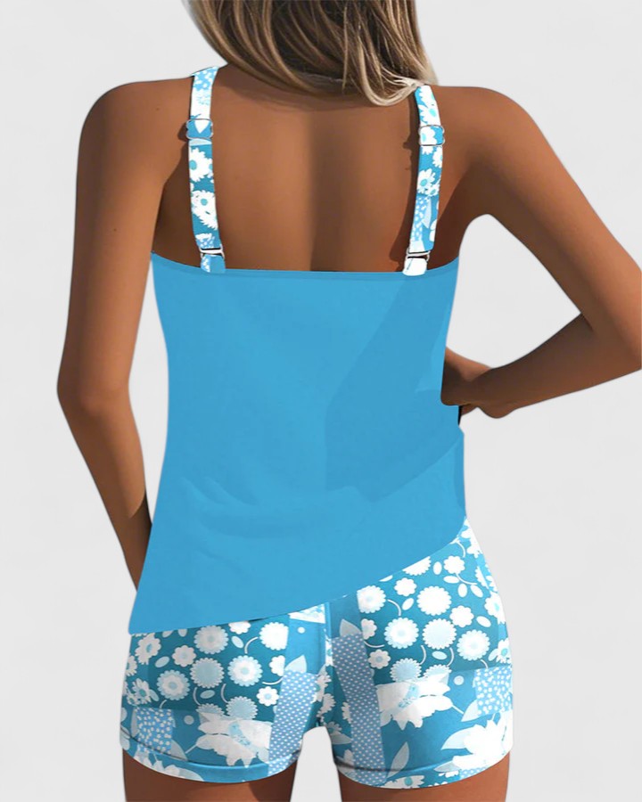 Tankini Set Dames met Bloemenprint Top en High Waist Shorts, Verstelbare Bandjes - Bianca Solaro
