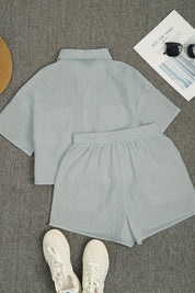 Co-ord Set Dames met Overhemd en Shorts, Luchtige Stof en Klassieke Kraag - Valentina Greco