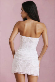 Lucente Glitter mesh mini jurk dames – chique strapless party dress met korset