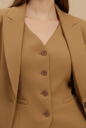 Dames Driedelige Set Blazer Vest en Flared Broek Getailleerd Formeel - Kameel / Wit / Marineblauw - Maelen