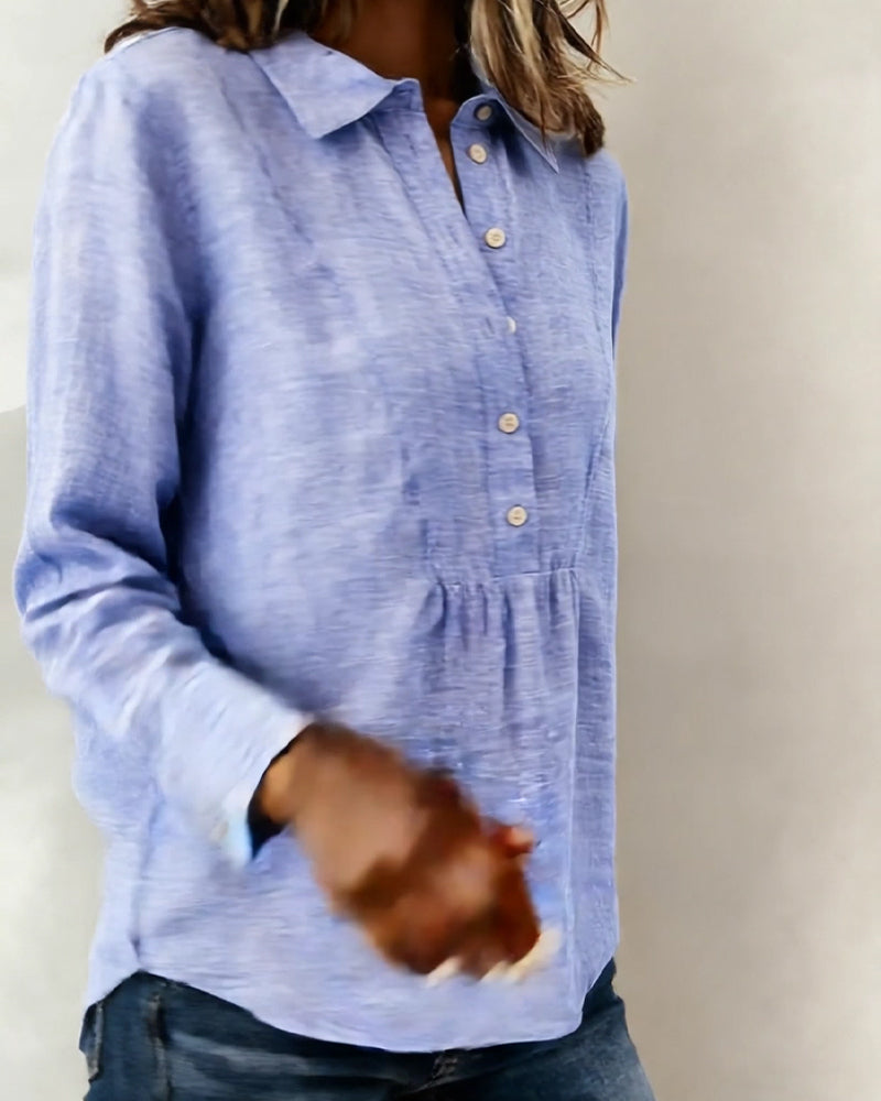 Luchtige Blouse Dames met Klassieke Kraag, Lange Mouw en Zachte Structuurstof - Giorgia Bellucci