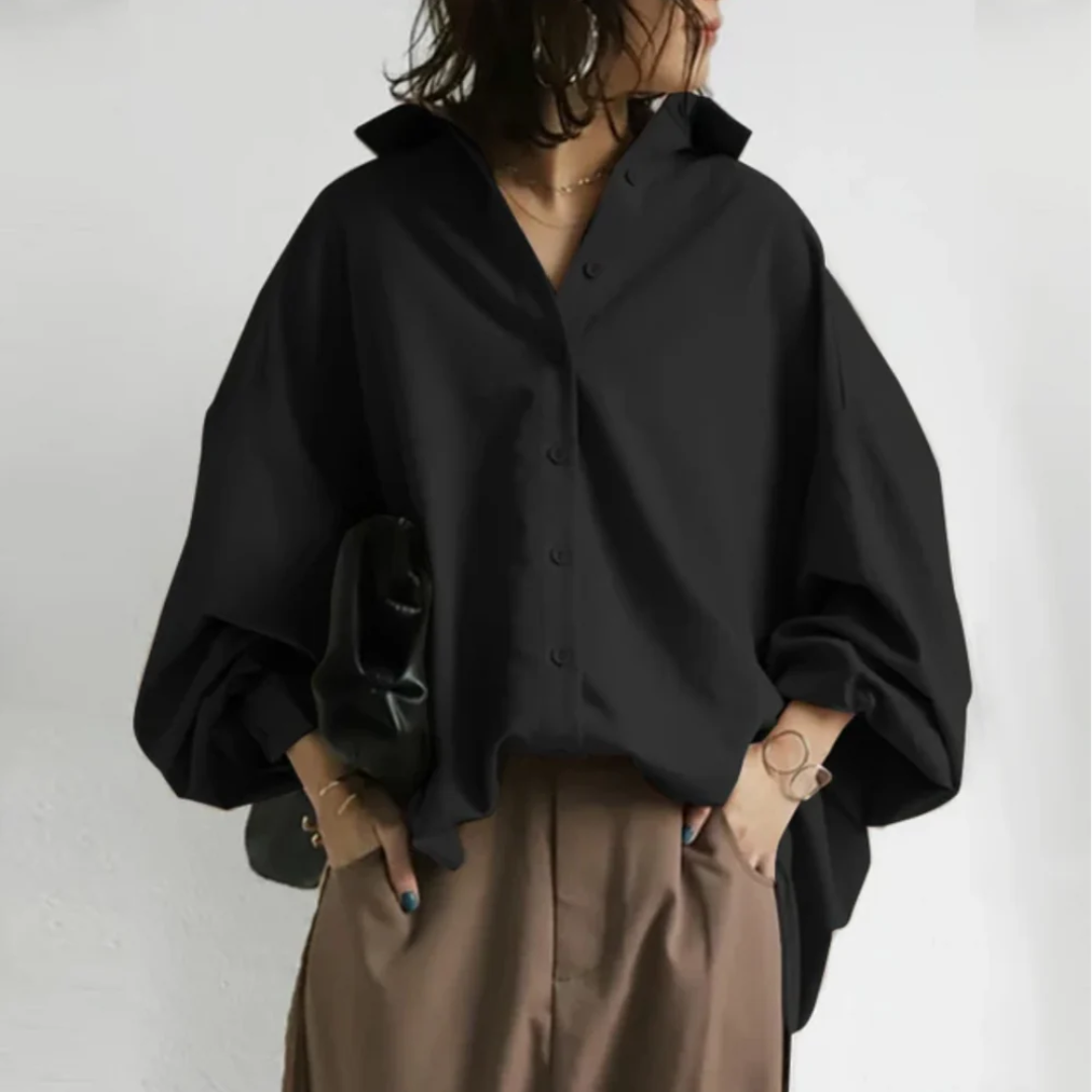 Alfreda Blouse | Oversized Button-Up Blouse met Relaxte Pasvorm en Tijdloze Stijl