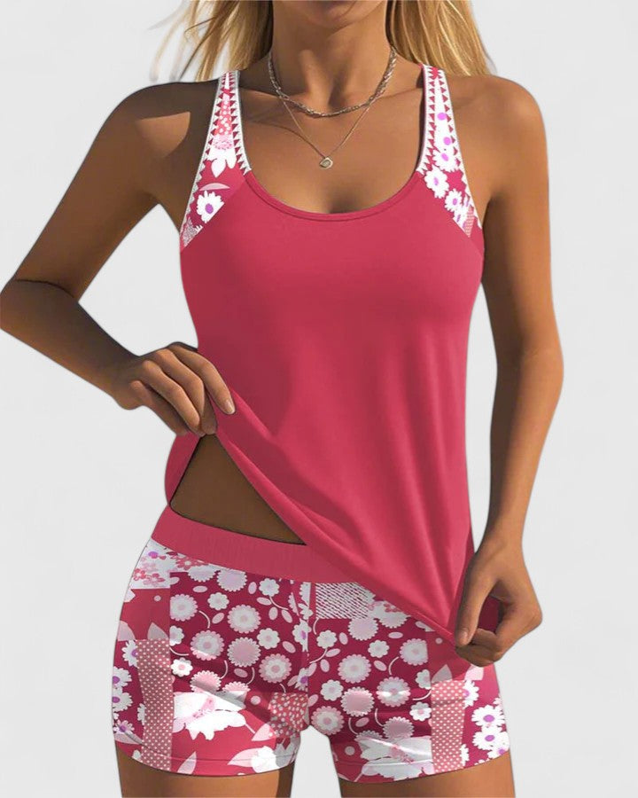 Tankini Set Dames met Bloemenprint Top en High Waist Shorts, Verstelbare Bandjes - Bianca Solaro