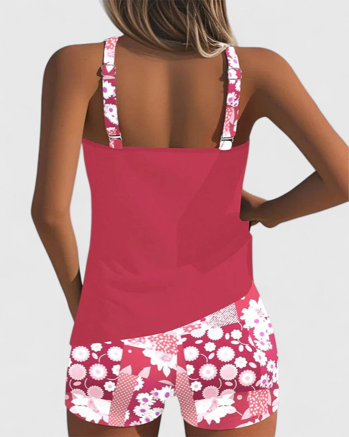 Tankini Set Dames met Bloemenprint Top en High Waist Shorts, Verstelbare Bandjes - Bianca Solaro
