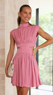 Beatrice Mini Jurk | Zwarte Mouwloze Mini-Jurk met Opstaande Kraag en Gerimpelde Details