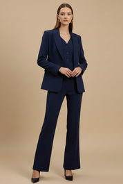 Dames Driedelige Set Blazer Vest en Flared Broek Getailleerd Formeel - Kameel / Wit / Marineblauw - Maelen