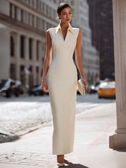 Dames Maxi Jurk Mouwloos Getailleerde Pasvorm Zomer en Casual Dagelijks - Beige - Maelen