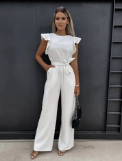 Jumpsuit Dames Zomer met Ruffle Mouwen en Wijde Pijpen, Elegante Pasvorm - Isabella Fiorentina