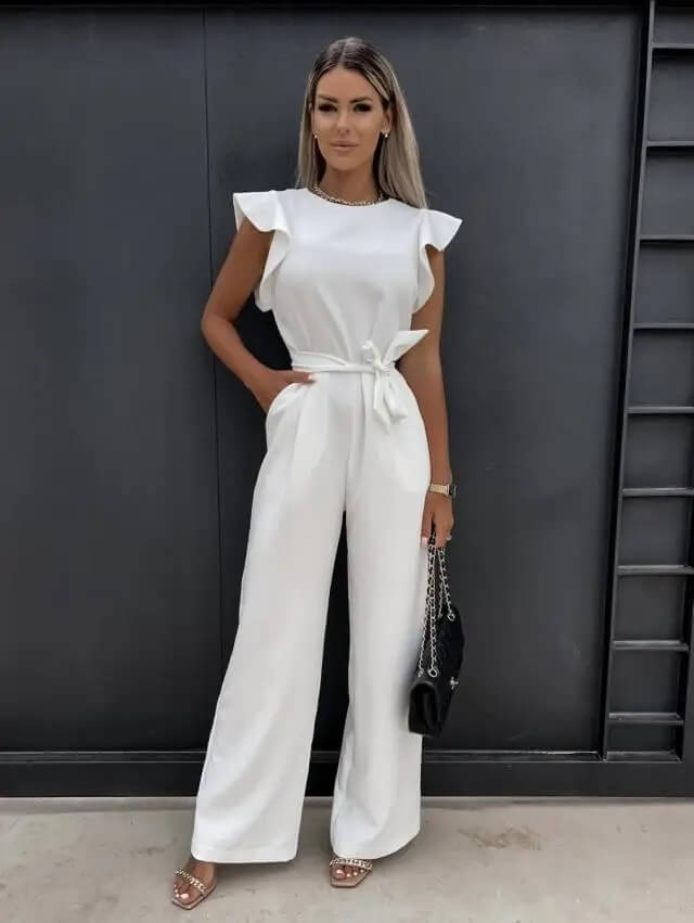 Jumpsuit Dames Zomer met Ruffle Mouwen en Wijde Pijpen, Elegante Pasvorm - Isabella Fiorentina