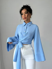 Bianca Crop Top | Elegante dames top met strik en klokkende mouwen