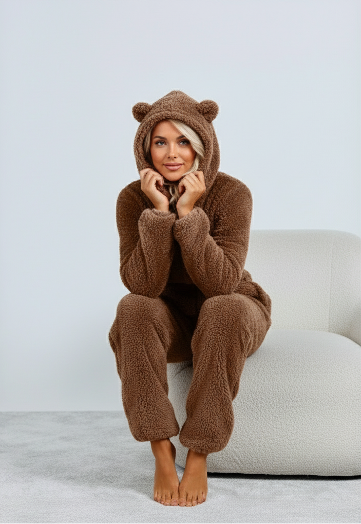 SnugglePaws Fleece Onesie Dames | Superzachte Onesie met Berenoortjes van Lucia Bellezza | Warme Loungewear