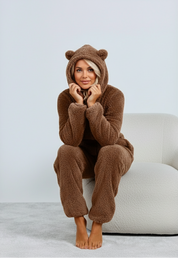 SnugglePaws Fleece Onesie Dames | Superzachte Onesie met Berenoortjes van Lucia Bellezza | Warme Loungewear