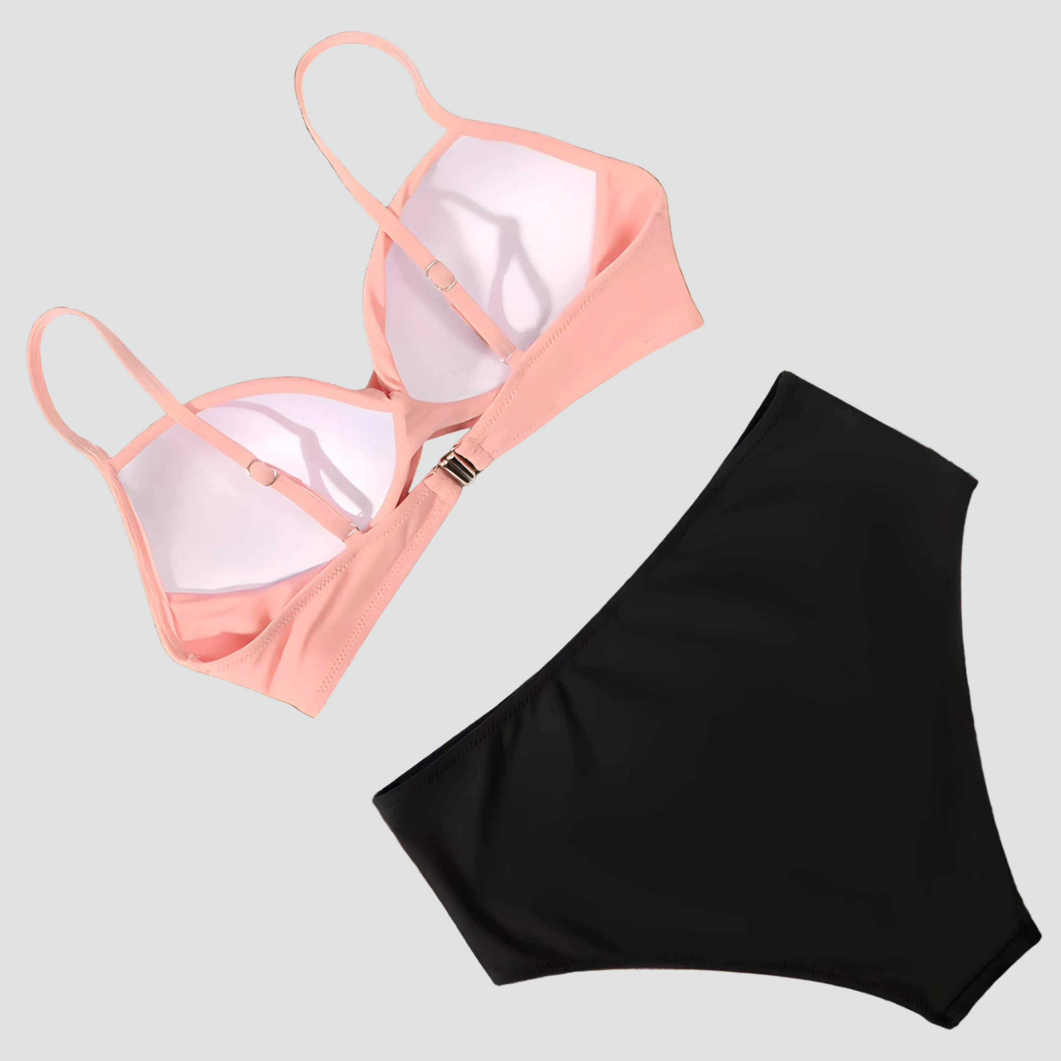 Afslankende Bikini Dames met Hoge Taille en Retro Push-up Effect, Getwist Voorpand - Warme Roze/Zwart/Rood