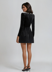 Isadora Fluwelen mini jurk dames – elegante A-lijn party dress met square hals