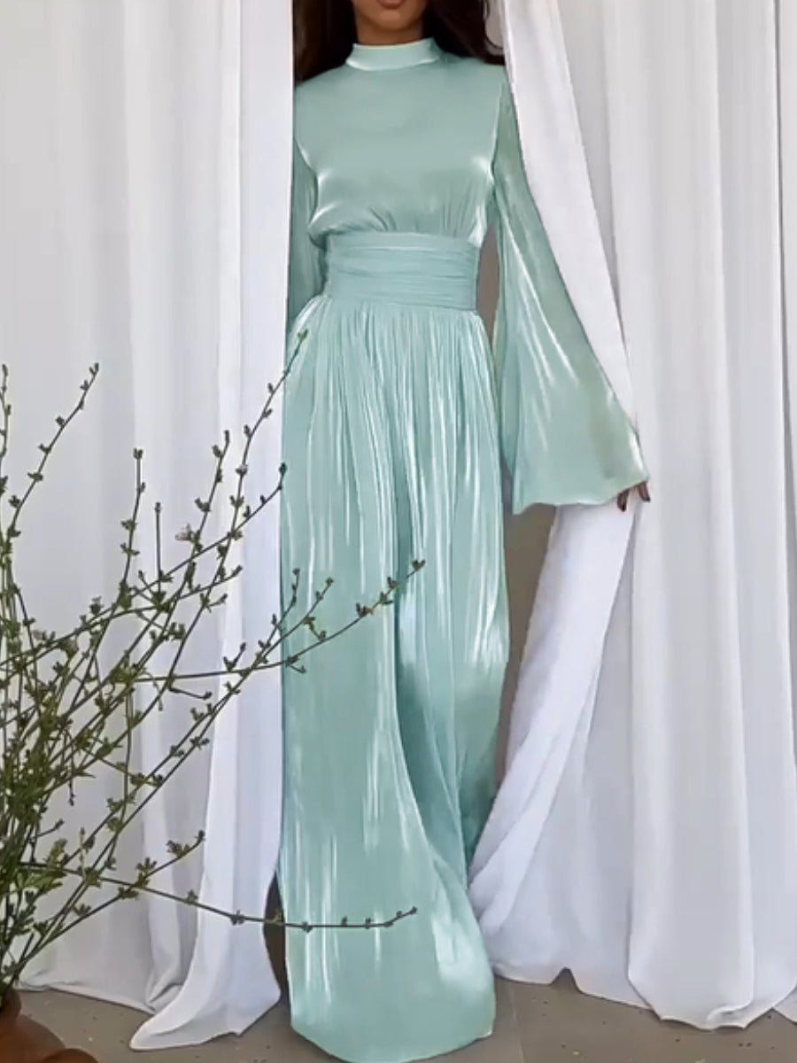 Elena Jurk | Vloeiende Maxi Jurk met Strikceintuur en Elegante Plooidetails