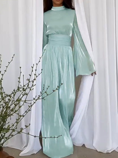 Elena Jurk | Vloeiende Maxi Jurk met Strikceintuur en Elegante Plooidetails