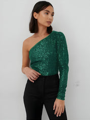 Arabella Top | One Shoulder Party Top met Lovertjes en Glamoureuze Pasvorm