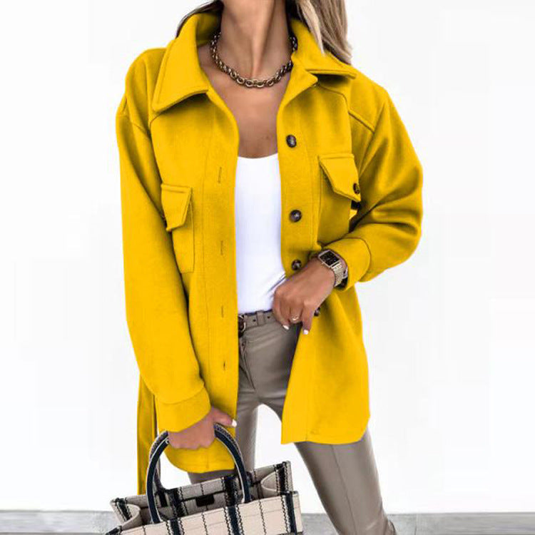 Dames Overshirt Knopen Grote Zakken Middellang Casual Herfst Lente - Wit / Beige / Khaki - Maelen