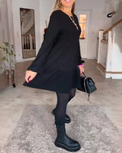 Julietta Jurk | Retro A-lijn Jurk met Ronde Hals en Lange Mouwen