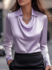 Luciana Witte satijnen dames blouse – elegante blouse met watervalhals en luxe uitstraling