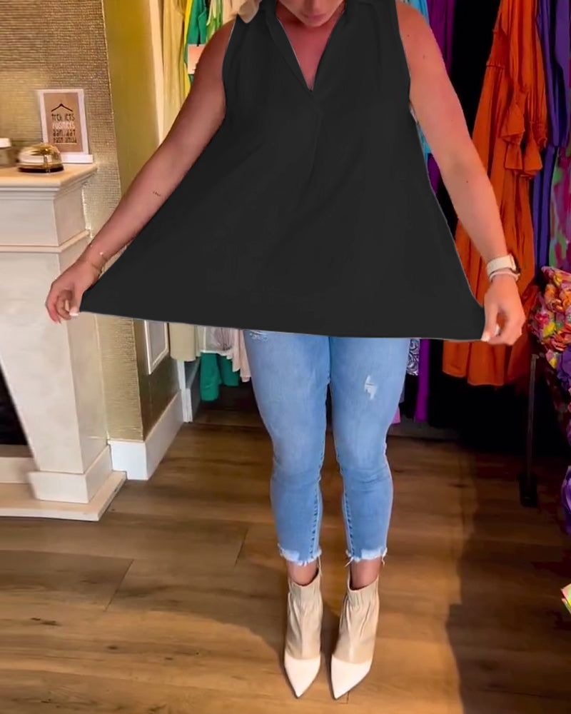 Lucia Blouse | Mouwloze Zomerblouse met V-Hals, Losse Pasvorm en Plooiachterkant