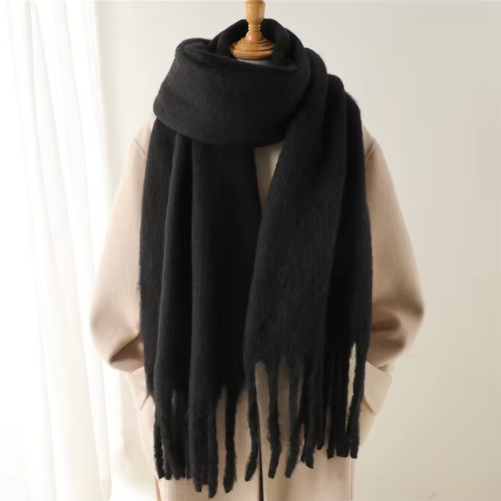 Francesca winter sjaal – zachte cashmere look sjaal met franjes en elegant design