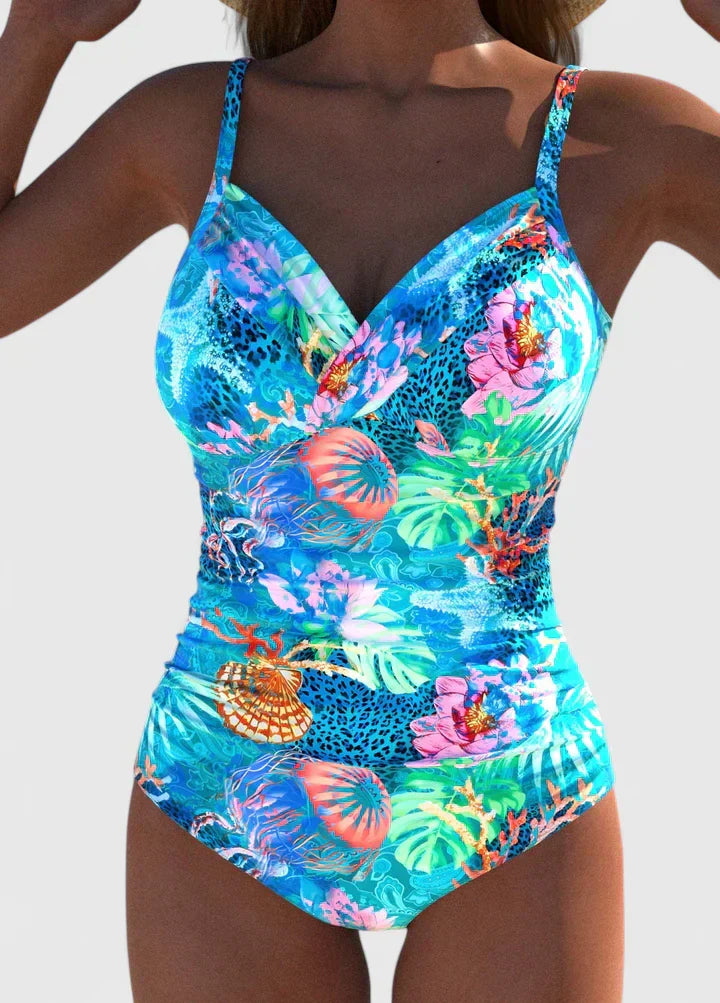 Badpak Dames met Tropische Bloemenprint, Diepe V-hals en Flatterend Silhouet - Stella Venezia