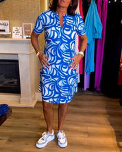 Dames Midi Zomerjurk Print Korte Mouwen Casual Lente Zomer - Blauw / Rood / Groen - Maelen