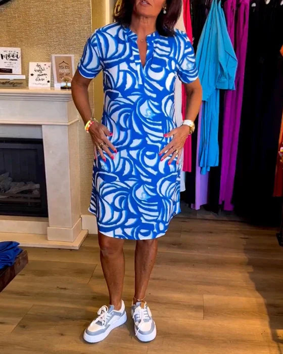 Dames Midi Zomerjurk Print Korte Mouwen Casual Lente Zomer - Blauw / Rood / Groen - Maelen
