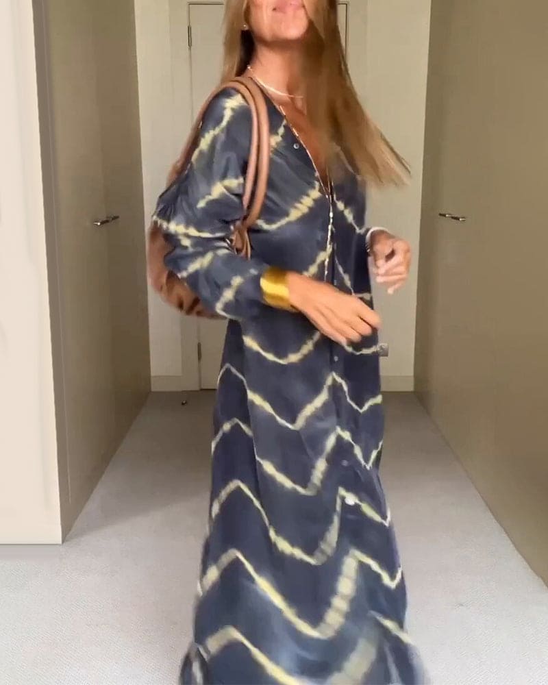 Aurelia Jurk | Zomerse V-Hals Jurk met Boho Print, Losse Pasvorm en Zakken