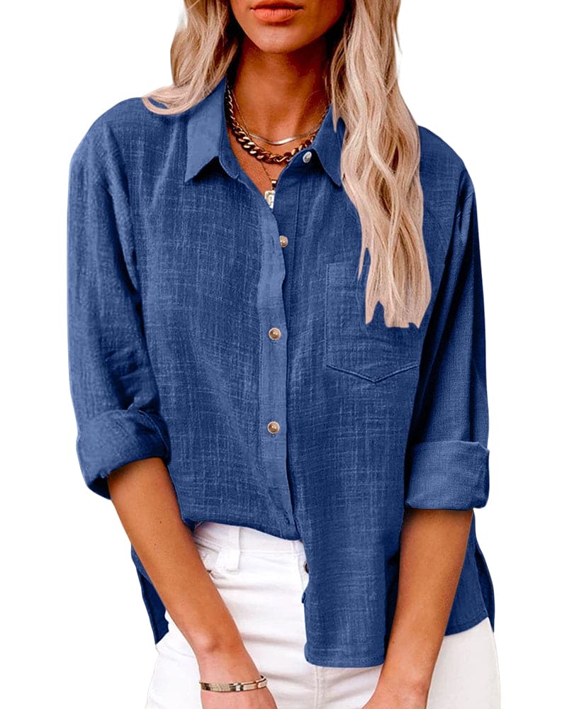 Stella | Stijlvolle Katoen-Linnen Blouse Dames - Luchtig, Casual en Veelzijdig - Licht Blauw / Zwart / Roze