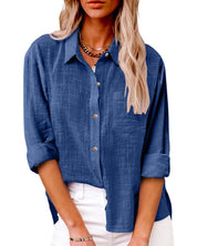 Stella | Stijlvolle Katoen-Linnen Blouse Dames - Luchtig, Casual en Veelzijdig - Licht Blauw / Zwart / Roze