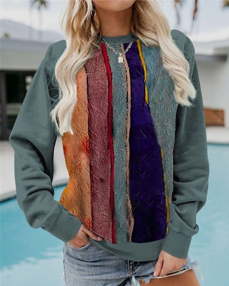 Noa Sweater | Casual Damestrui met Geometrische Print en Losse Pasvorm