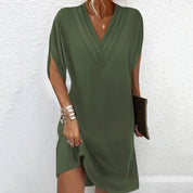 Jurk Dames V-hals Korte Mouwen Casual Effen Midi - Wit / Zwart / Groen - Maelen