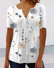 Emilia Blouse | Slim Fit Damesblouse met Korte Mouwen, V-Hals en Kantdetails