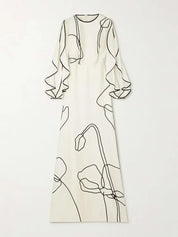 Giuliana Jurk | Avondjurk met Bloemenprint, Gerimpelde Mouwen en Falbala-Details