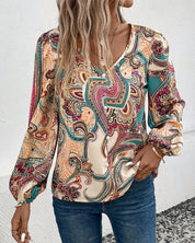 Mirella Blouse | Bloemenprint Damesblouse met V-Hals en Lange Mouwen