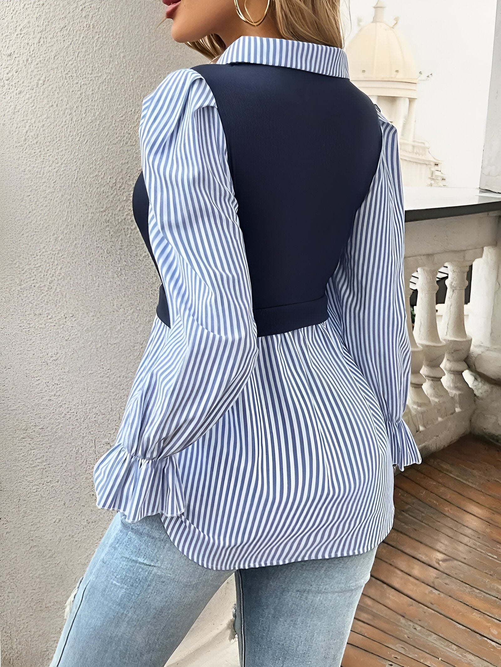 Caprice Blouse | Stijlvolle Blouse met Blokstrepen en Elegante Lange Mouwen