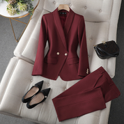 Sofia | Getailleerde Blazer en Elegante Broek Set Dames - Chique, Kantoorklaar en Veelzijdig - Bordeaux / Zwart / Grijs