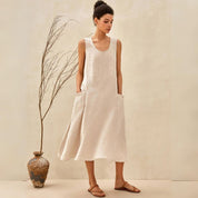 Arlena Jurk | Linnen-Katoen Zomerjurk met Pockets en Flatterend Silhouet
