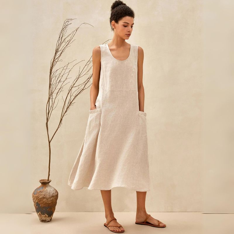 Arlena Jurk | Linnen-Katoen Zomerjurk met Pockets en Flatterend Silhouet