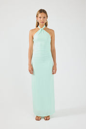 Dames Maxi Jurk Halternek Twisted Detail Aansluitend Mintgroen - Maelen