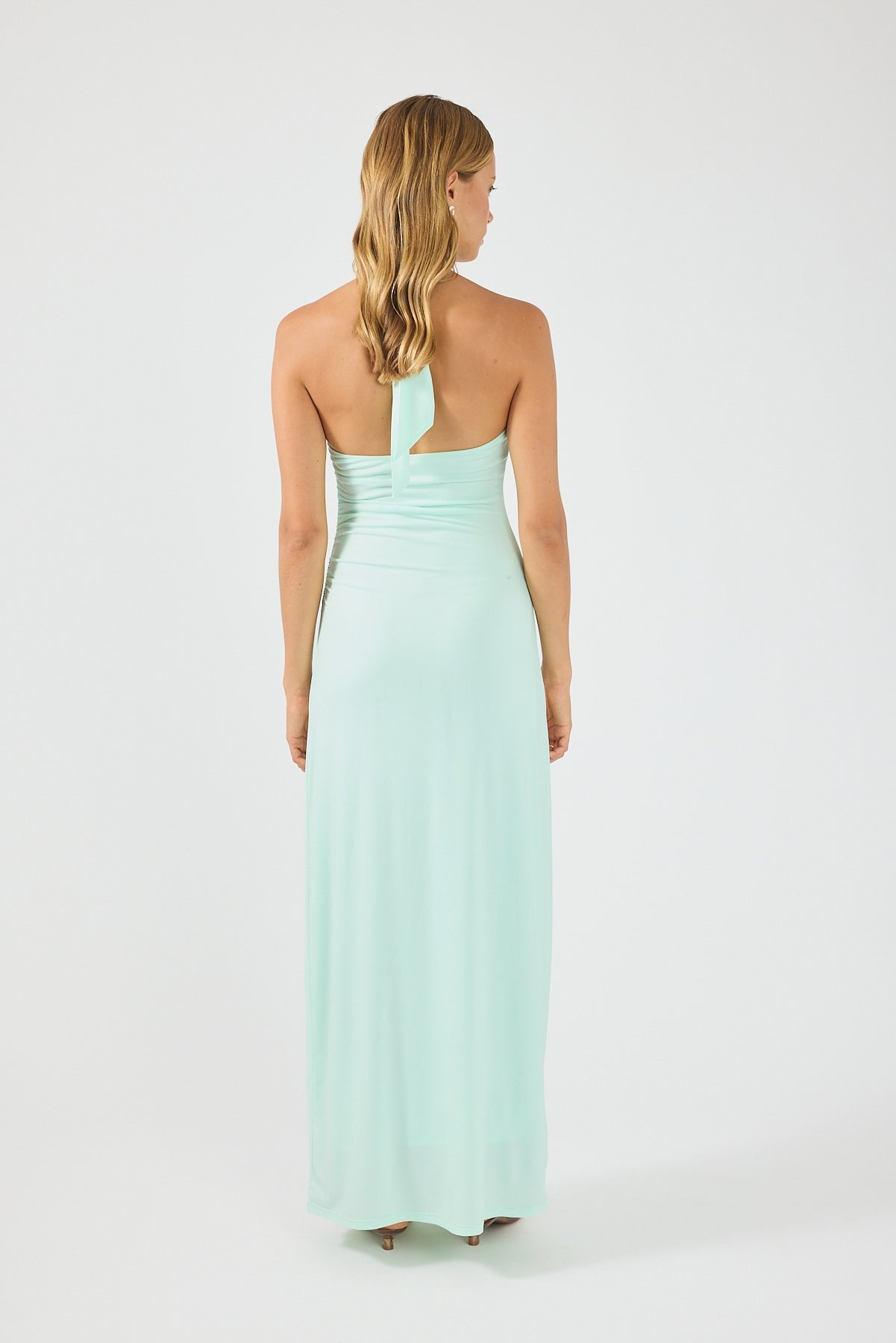 Dames Maxi Jurk Halternek Twisted Detail Aansluitend Mintgroen - Maelen