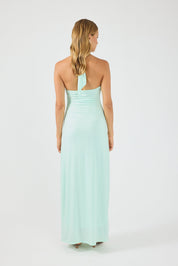 Dames Maxi Jurk Halternek Twisted Detail Aansluitend Mintgroen - Maelen