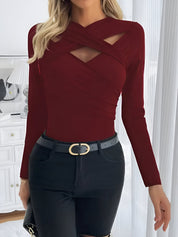 Binta Top | Gebreide Top met Diepe V-Hals en Gekruiste Bandjes