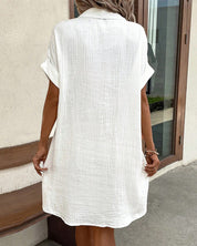 Allison Blousejurk | Linnen look Zomerjurk met Knoopsluiting en Zakken